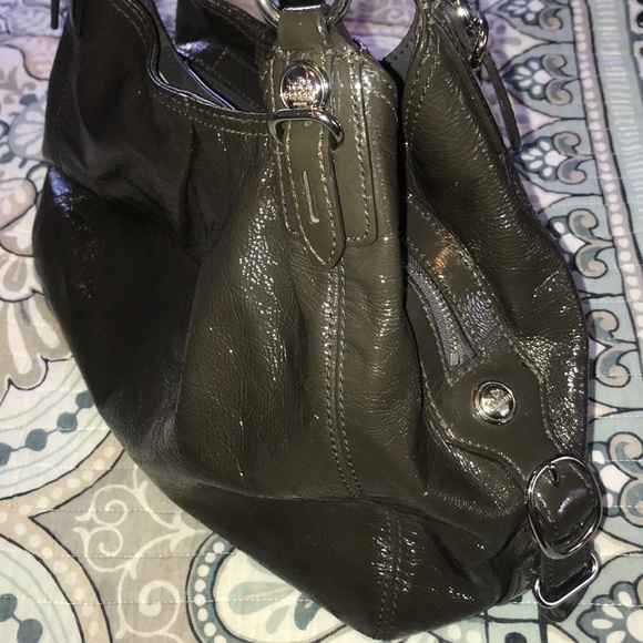Coach Mia Maggie Graphite Patent Leather Hobo Bag - Picture 12 of 16